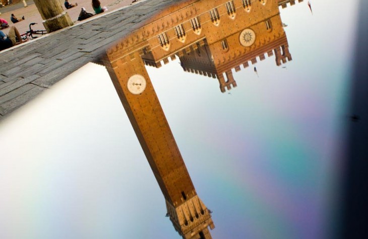 siena, belltower, italy, reflection